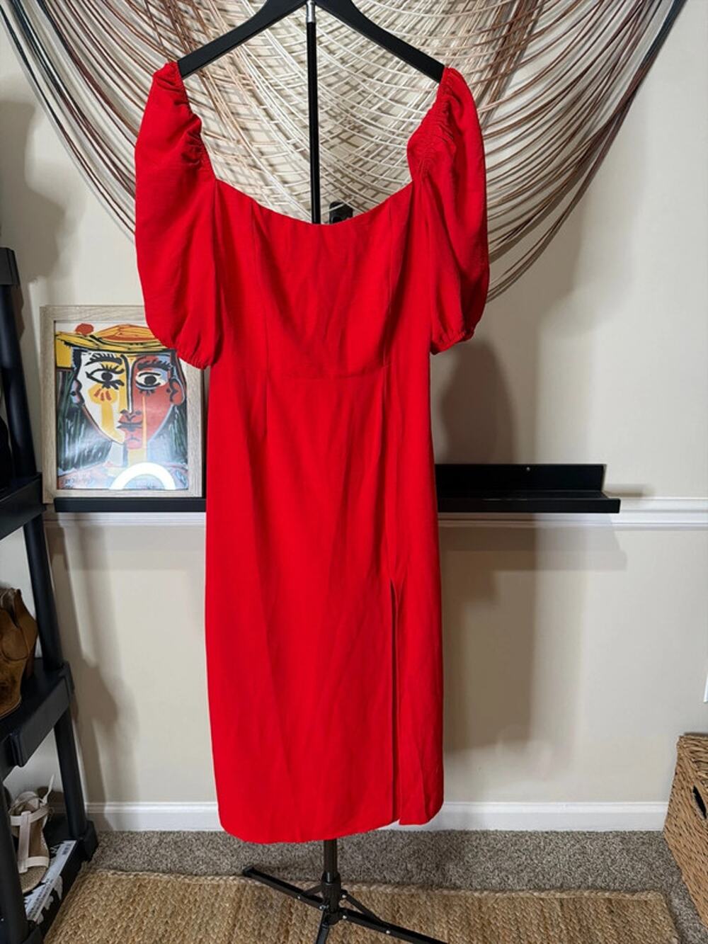 3 for $9 Timing red midi dress puff sleeve EUC M 2463
